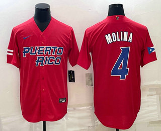 Mens Puerto Rico Baseball #4 Yadier Molina 2023 Red World Baseball Classic Stitched Jerseys->2023 world baseball classic->MLB Jersey